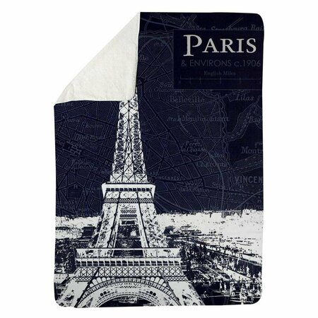BEGIN HOME DECOR 60 x 80 in. Paris Blue Print & Eiffel Tower-Sherpa Fleece Blanket 5545-6080-CI103